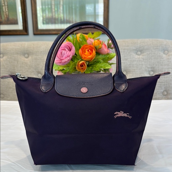 Longchamp Handbags - Authentic Longchamp Deep Purple Tote with Signature Leather Trim